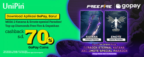 Miliki 2 Katana dan Emote Spesial Paradox! Top Up Diamonds Free Fire di UniPin Cashback 70% Koin GoPay